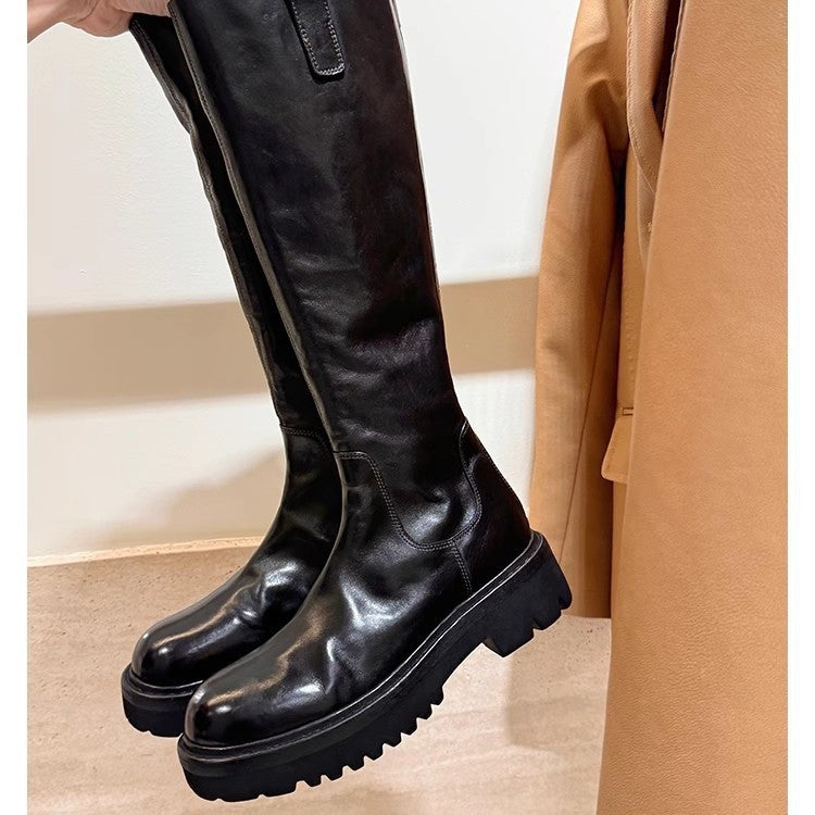 Damen Schlanke Langschaft-Stiefel aus Glattleder mit robuster Profilsohle Shop Nory