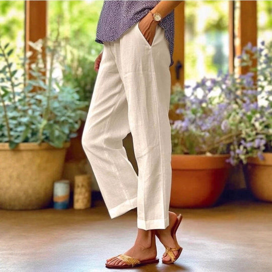 Damen Leinenhose mit weitem Schnitt und praktischen Taschen