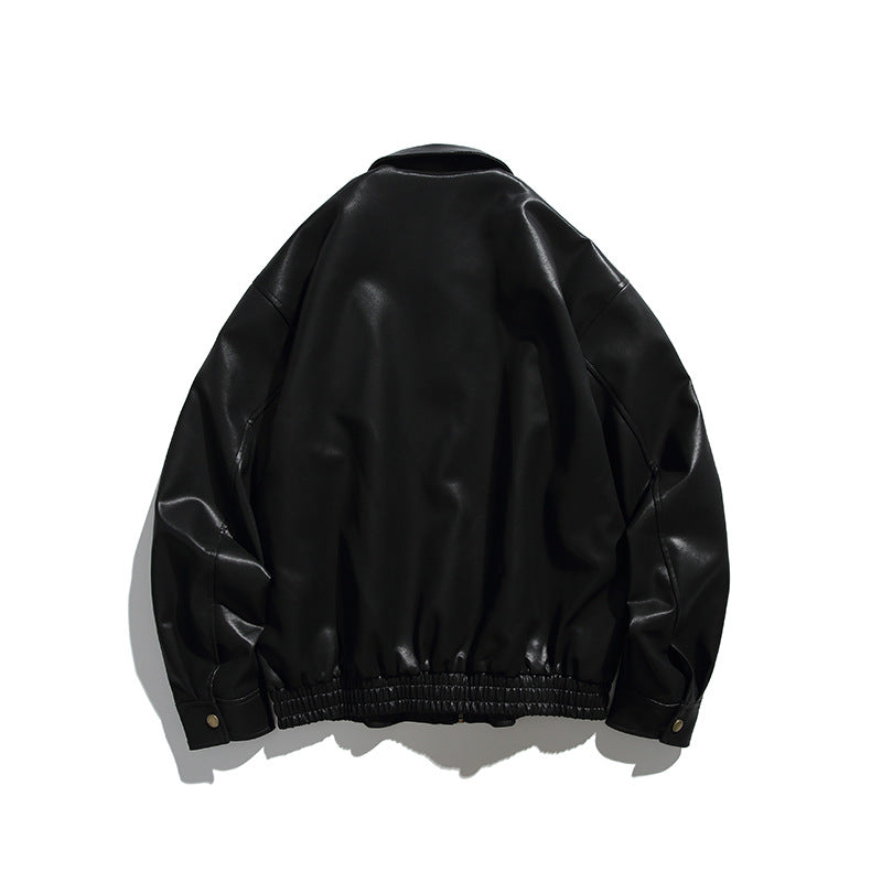 Herren Boxy-Lederimitat-Bomberjacke mit verdeckter Druckknopfleiste, elastischem Saum und aufgesetzten Eingrifftaschen Shop Nory