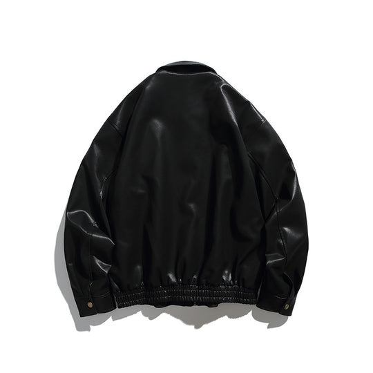 Herren Boxy-Lederimitat-Bomberjacke mit verdeckter Druckknopfleiste, elastischem Saum und aufgesetzten Eingrifftaschen Shop Nory
