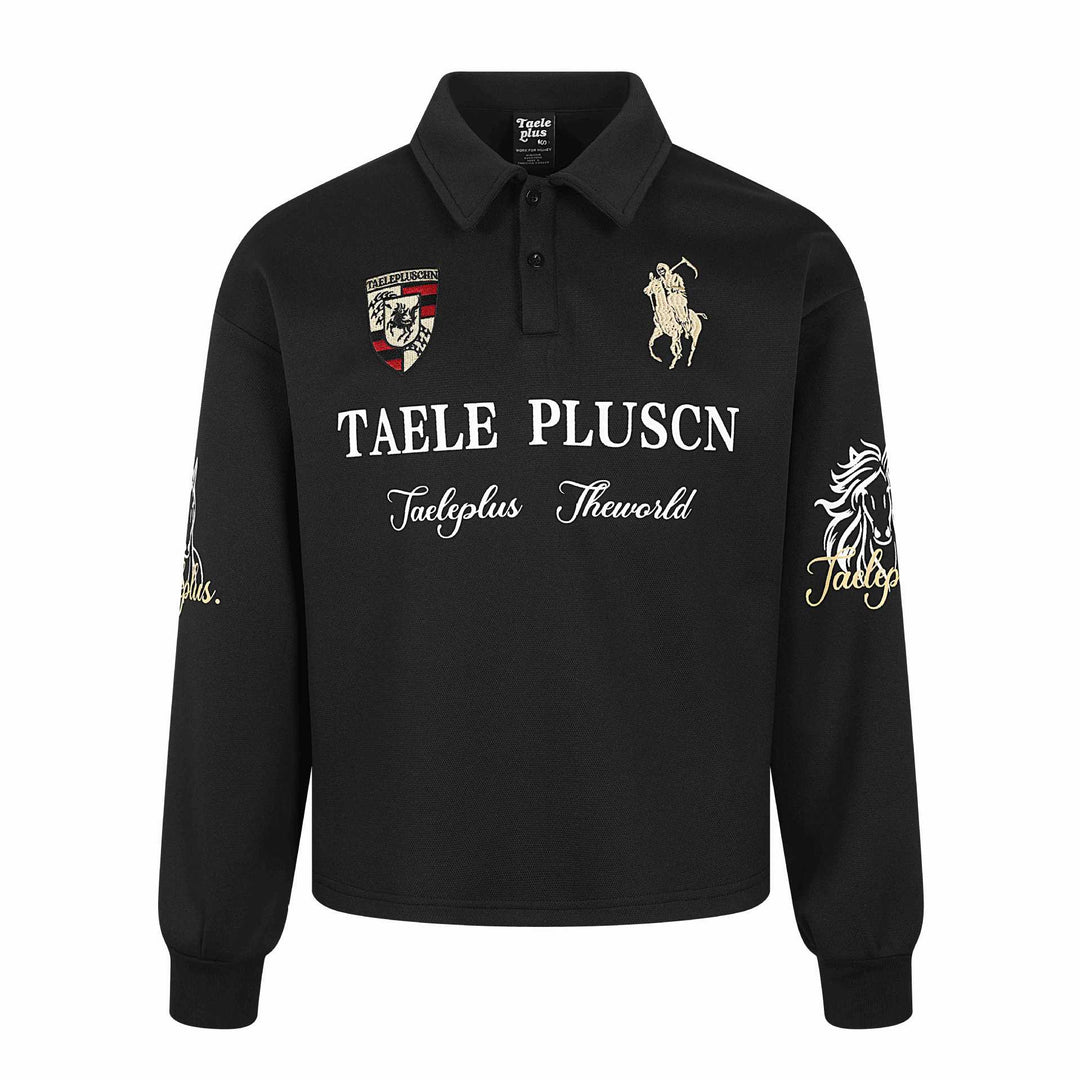 Unisex Langärmeliges Rugby-Poloshirt mit Stickereien und Kentkragen Shop Nory