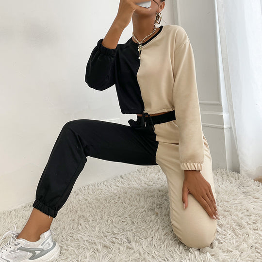 Damen Zweifarbiges Cropped-Jogging-Set mit Tunnelzug, elastischen Bündchen und Boxy-Schnitt Shop Nory