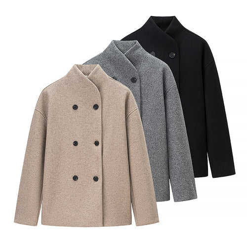 Damen Boxy-Doppelreiher Wollmix-Mantel mit hohem Wickelkragen Shop Nory