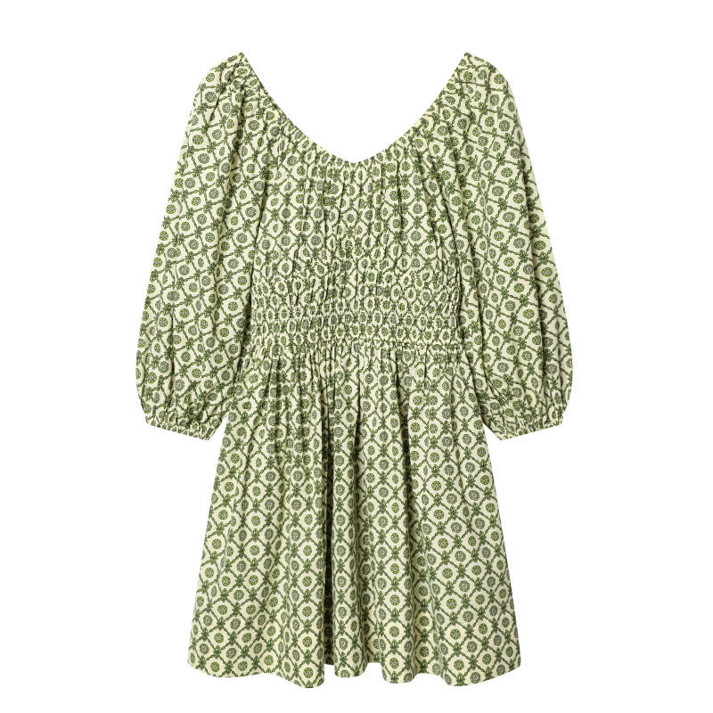 Damen Blumenkleid mit Smok-Taillierung und voluminösen Puffärmeln Shop Nory
