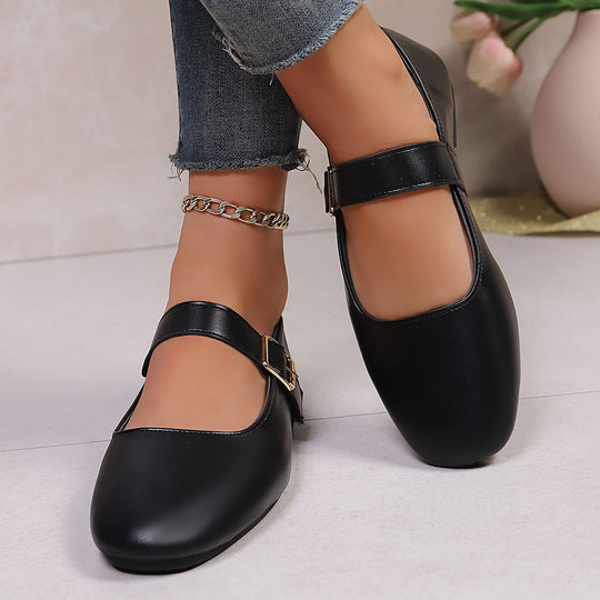 Damen Ballerinas mit verstellbarem Riemen und hochwertiger Lederoberfläche Shopnory