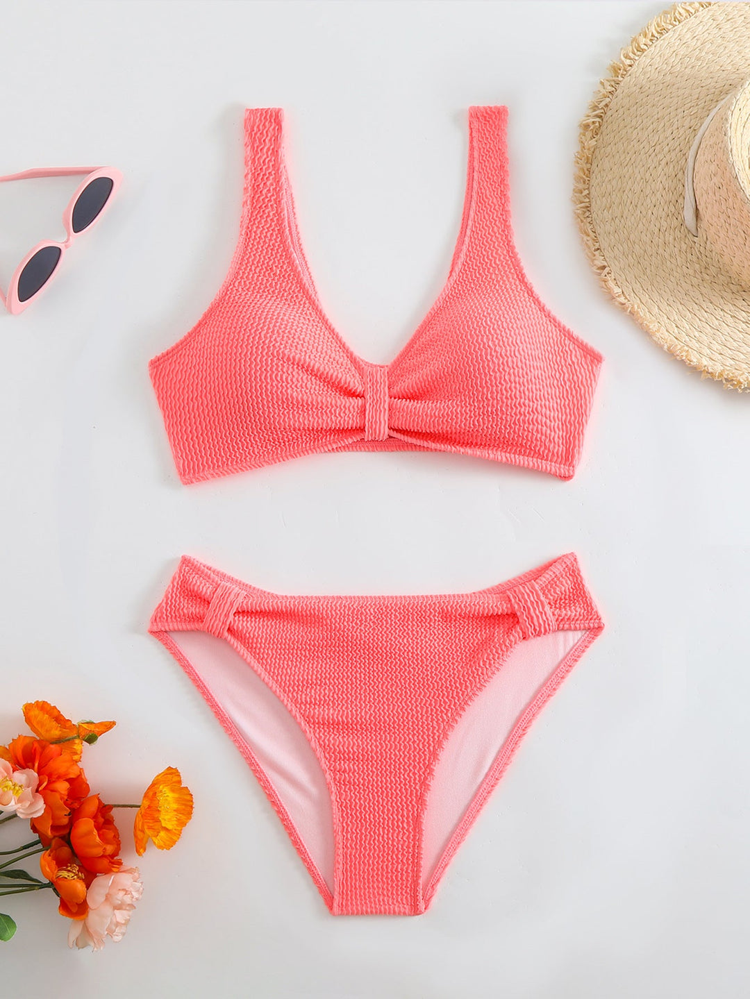 Damen strukturierter Bikini mit versetztem Band