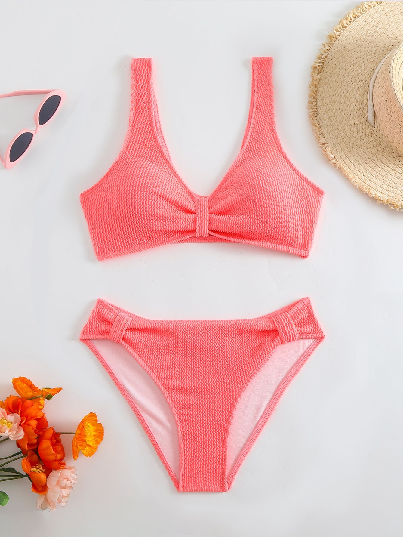 Damen strukturierter Bikini mit versetztem Band