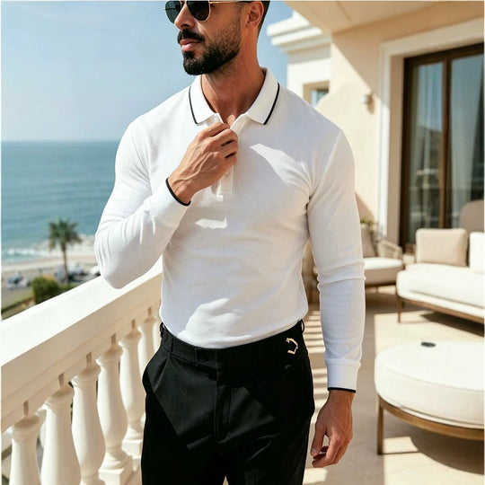 Herren Langärmeliges Funktions-Poloshirt mit Piquéstruktur und Kontrastkragen Shop Nory