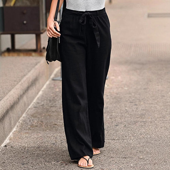 Damen Weite Lounge-Hose mit hohem Gummibund und dekorativem Bindeband Shop Nory