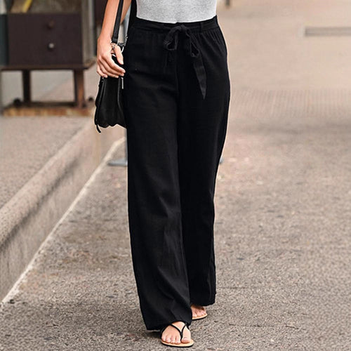 Damen Weite Lounge-Hose mit hohem Gummibund und dekorativem Bindeband Shop Nory
