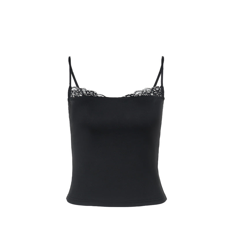 Damen elegantes Spaghetti-Top mit feinem Spitzenbesatz
