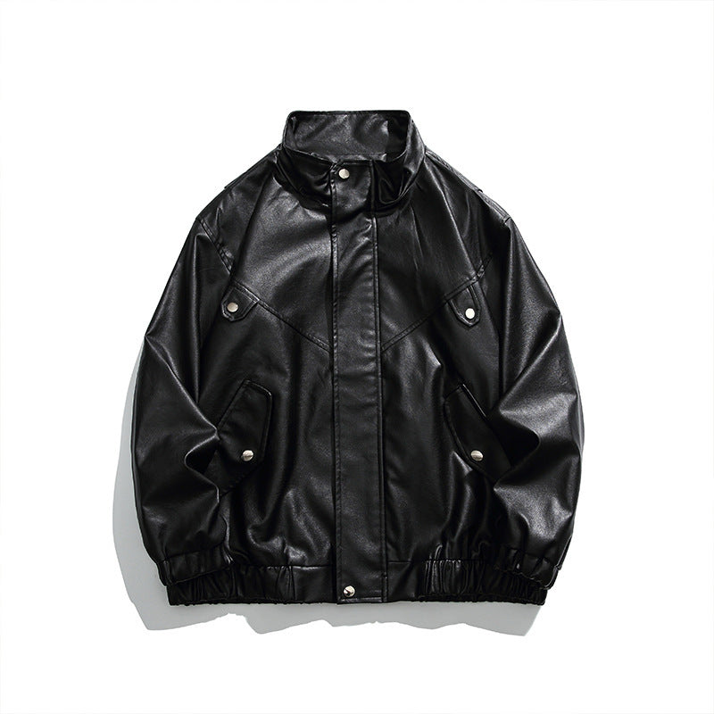Herren Boxy Kunstleder-Blousonjacke mit Stehkragen Druckknopfblende und elastischem Saum Shop Nory