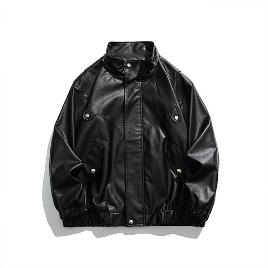 Herren Boxy Kunstleder-Blousonjacke mit Stehkragen Druckknopfblende und elastischem Saum Shop Nory
