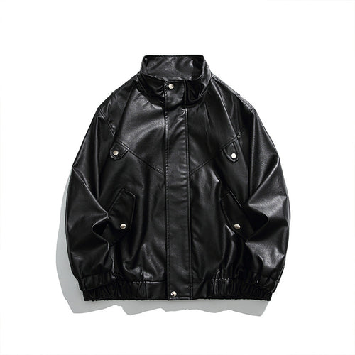 Herren Boxy Kunstleder-Blousonjacke mit Stehkragen Druckknopfblende und elastischem Saum Shop Nory