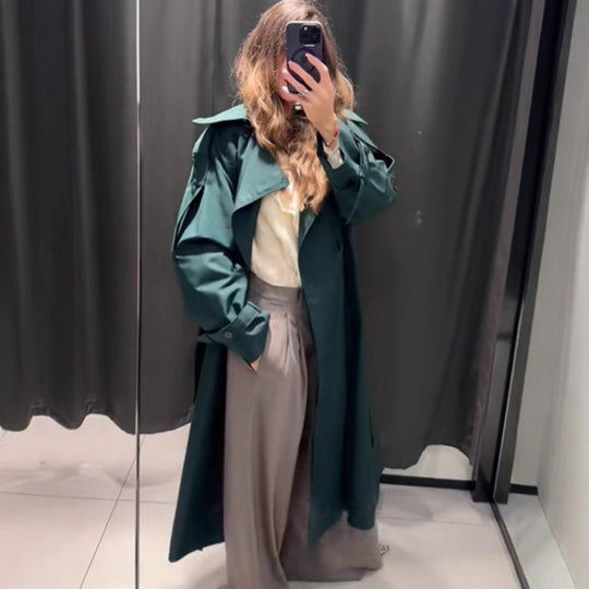 Damen Langer wasserabweisender Trenchcoat mit Taillengürtel und hohem Stehkragen Shop Nory