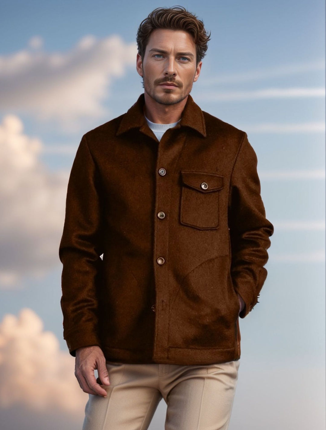 Herren Hemdenjacke aus Wollmix mit aufgesetzter Brusttasche und klassischem Hemdkragen Shop Nory