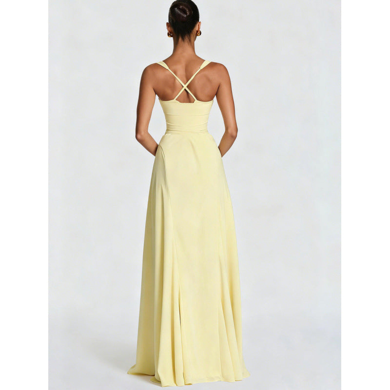 Damen Elegantes Maxikleid mit fein gerafftem Oberteil und Spaghettiträgern