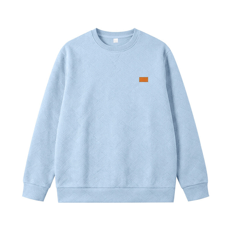 Unisex Texturierter Baumwoll-Crewneck-Sweatshirt mit Rautenstruktur und Lederpatch Shop Nory