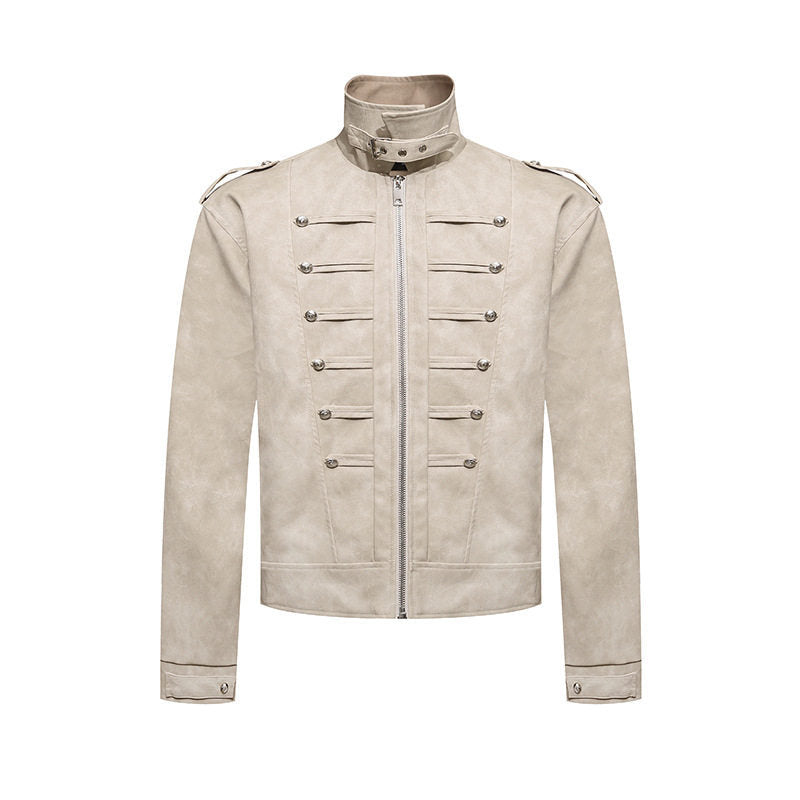 Herren Kurzjacke im Military-Marching‑Look aus Velourslederimitat mit Stehkragen & Zierknöpfen Shop Nory
