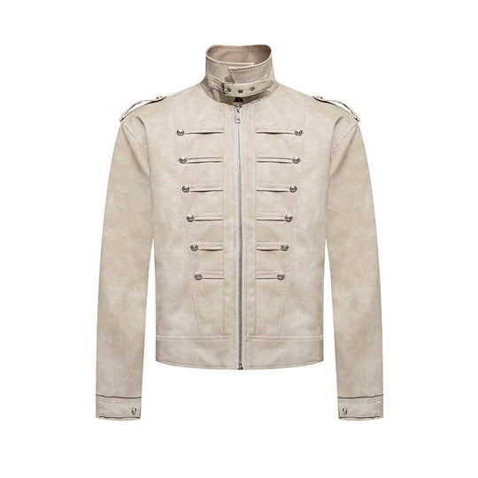 Herren Kurzjacke im Military-Marching‑Look aus Velourslederimitat mit Stehkragen & Zierknöpfen Shop Nory