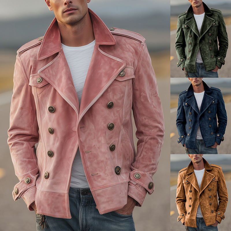 Herren Doppelreihige Wildlederjacke im Aviator‑Stil mit Epauletten Shop Nory