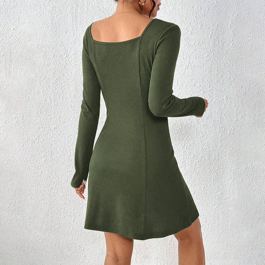 Damen ausgestelltes Strick‑Korsagenkleid mit durchgehender Knopfleiste, Square‑Neck und figurformenden Teilungsnähten Shop Nory