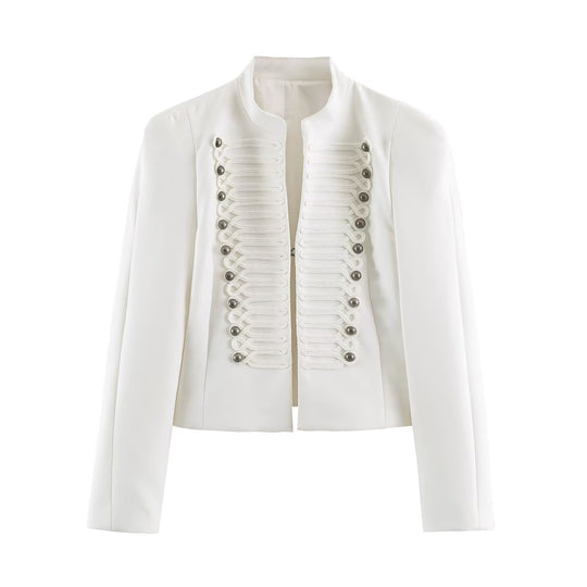 Damen Kurzschnitt Militärblazer mit Stehkragen, Zierkordeln und strukturierter Silhouette Shop Nory