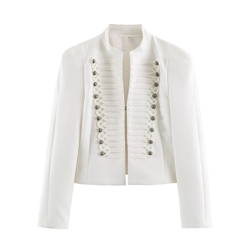 Damen Kurzschnitt Militärblazer mit Stehkragen, Zierkordeln und strukturierter Silhouette Shop Nory