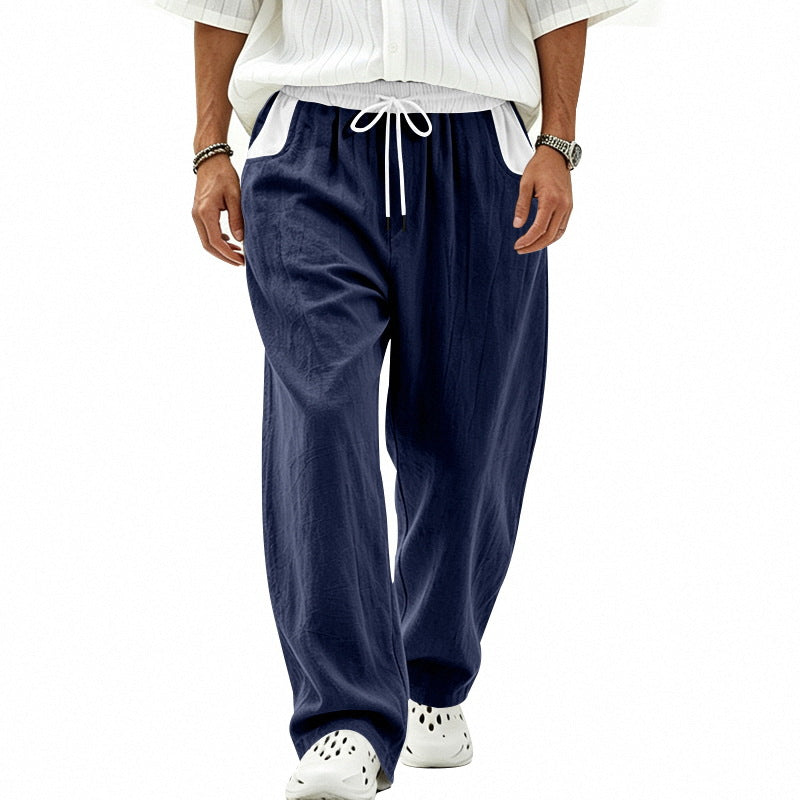 Herren Locker sitzende Leinen-Mischstoff Freizeithose mit Elastischem Tunnelzug und Seitentaschen Shop Nory