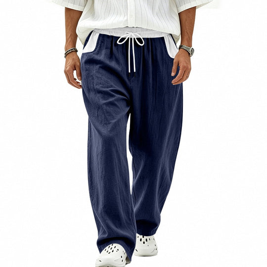Herren Locker sitzende Leinen-Mischstoff Freizeithose mit Elastischem Tunnelzug und Seitentaschen Shop Nory