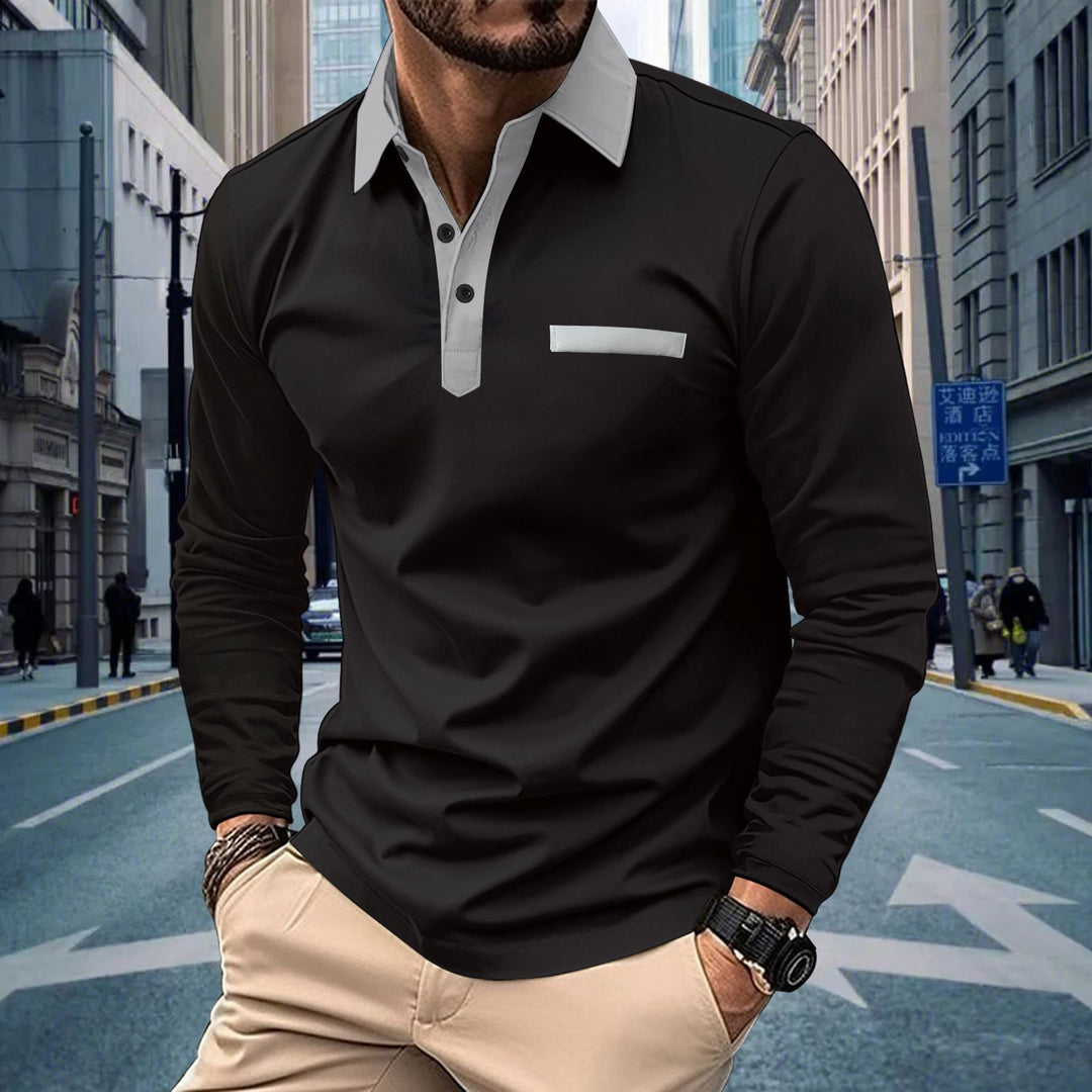Herren nan Langarm-Polohemd mit kontrastkragen, verdeckter Knopfleiste und dekorativer Brustleiste Shop Nory