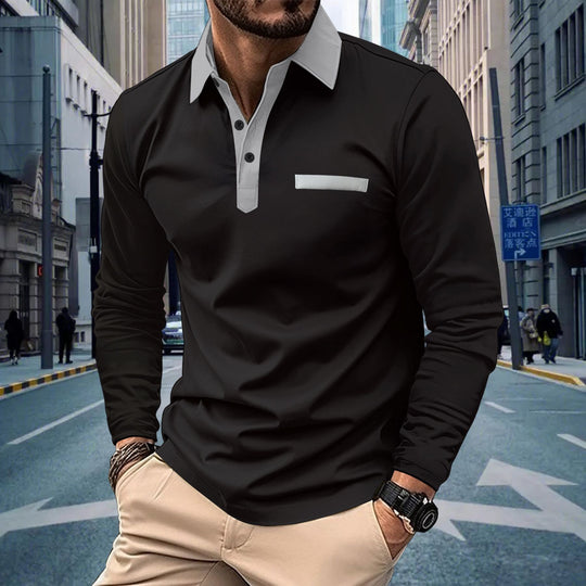 Herren nan Langarm-Polohemd mit kontrastkragen, verdeckter Knopfleiste und dekorativer Brustleiste Shop Nory