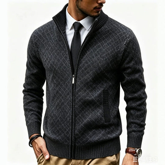 Herren Strukturierte Strickjacke mit Stehkragen und Diamant-Jacquard Shop Nory