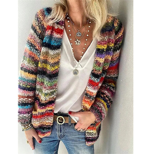 Damen Mehrfarbiger Strickcardigan mit offener Front, legerem Oversize-Schnitt und feinem Rippbündchen Shop Nory