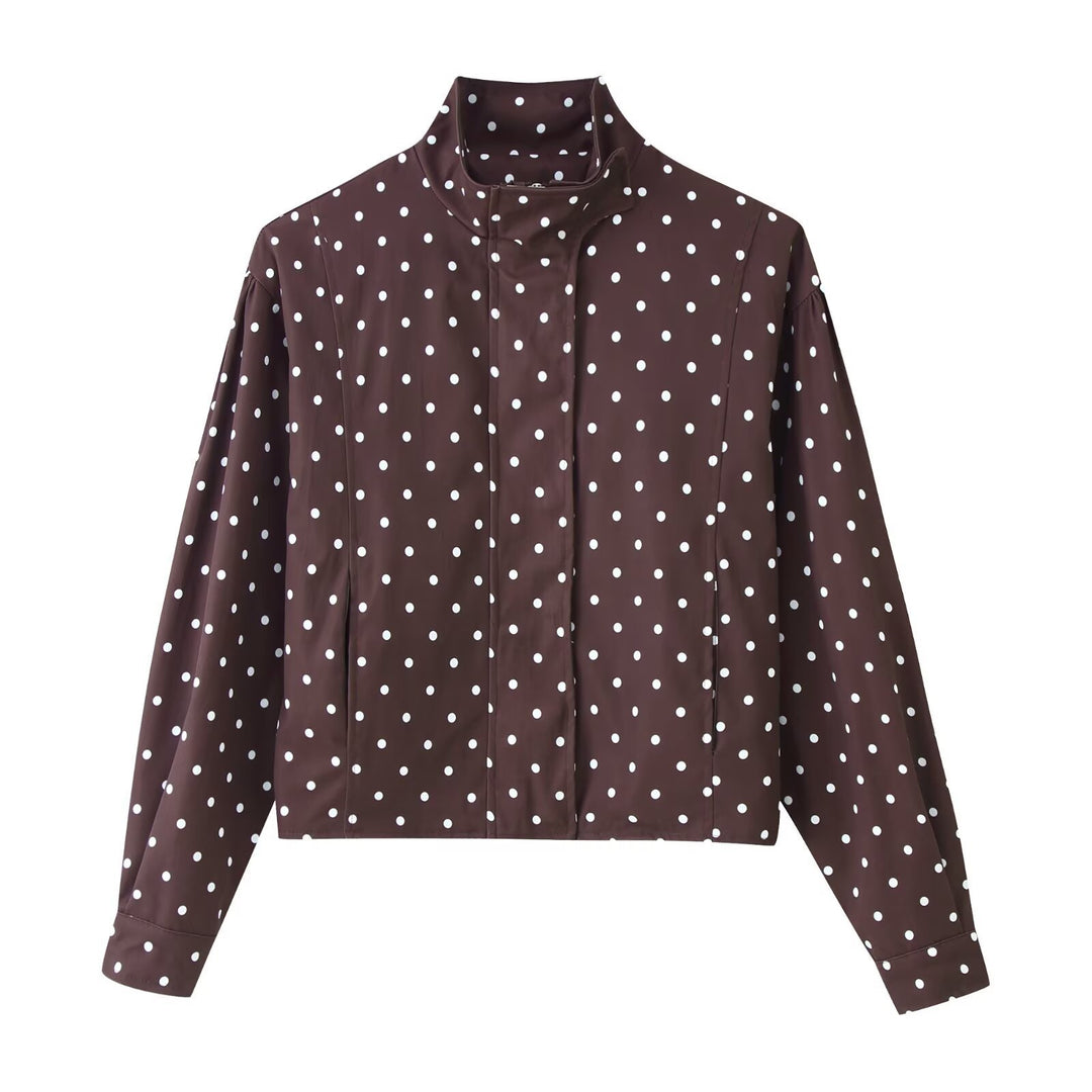 Damen Gepunktete Kurzjacke mit Stehkragen und verdeckter Druckknopfleiste Shop Nory