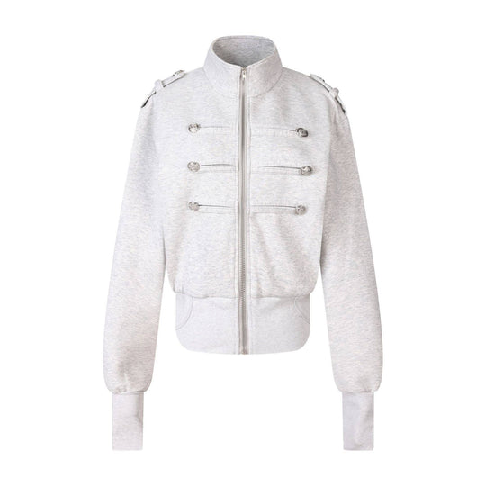 Damen Kurze Sweatjacke im Military‑Style mit Stehkragen und Zierpatten Shop Nory