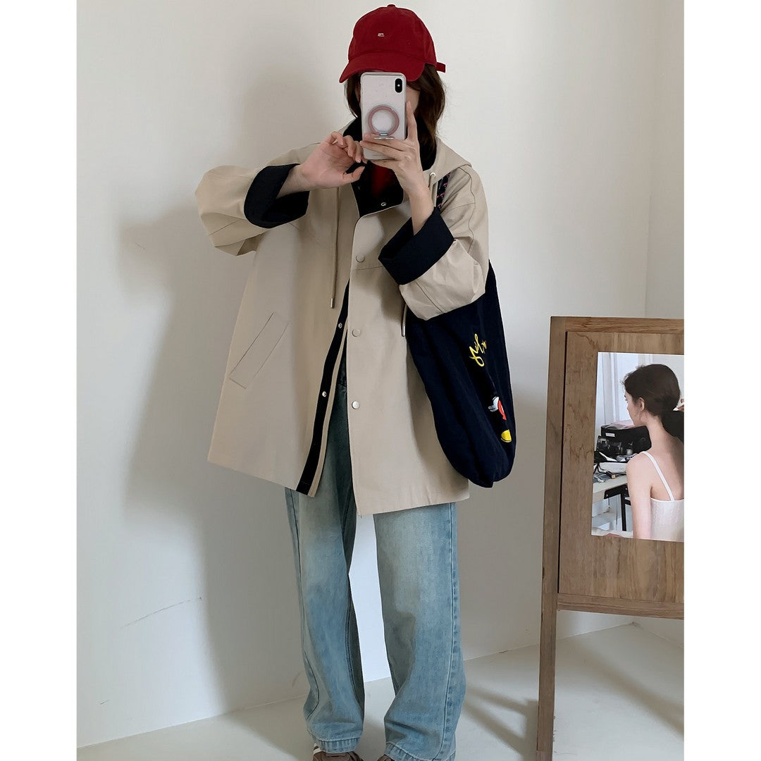 Damen Oversize Kapuzenjacke mit kontrastiertem Saum und Druckknopfleiste Shop Nory