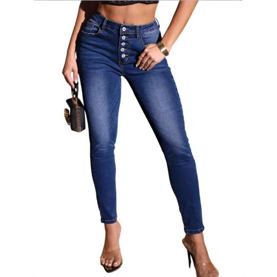 Damen Hochtaillierte Sculpting-Skinny-Jeans mit sichtbarer Mehrfachknopf-Leiste und formendem Po‑Lift Shop Nory