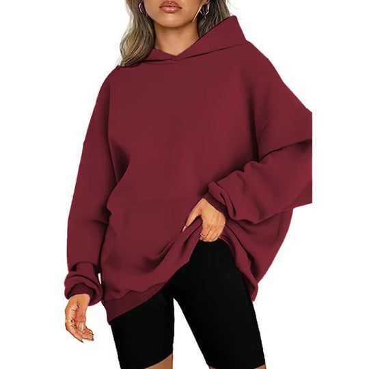 Damen nan weicher Oversize-Kapuzenpullover mit asymmetrischem Saum Kängurutasche und überschnittener Schulter Shop Nory