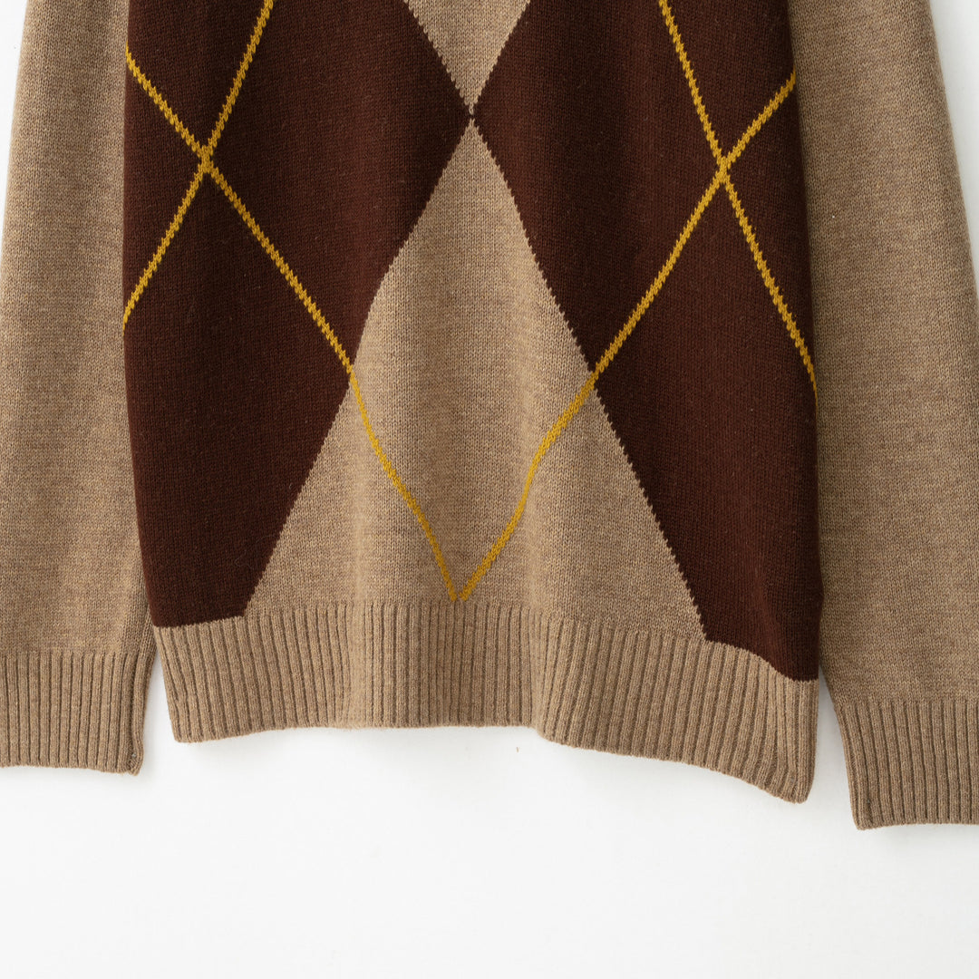Damen Argyle V-Ausschnitt Pullover aus Feinstrick mit Raglanärmeln und Rippbündchen Shop Nory