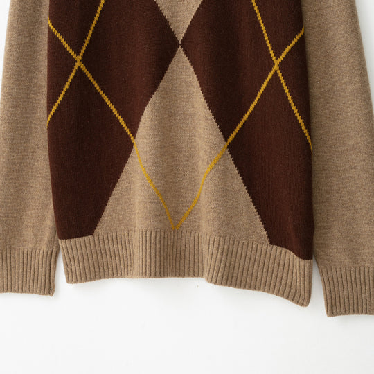 Damen Argyle V-Ausschnitt Pullover aus Feinstrick mit Raglanärmeln und Rippbündchen Shop Nory