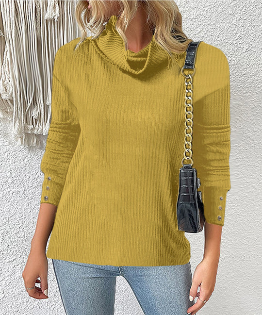 Damen Rippschneider Rollkragenpullover mit 3/4-Ärmeln und dekorativer Knopfleiste Shop Nory
