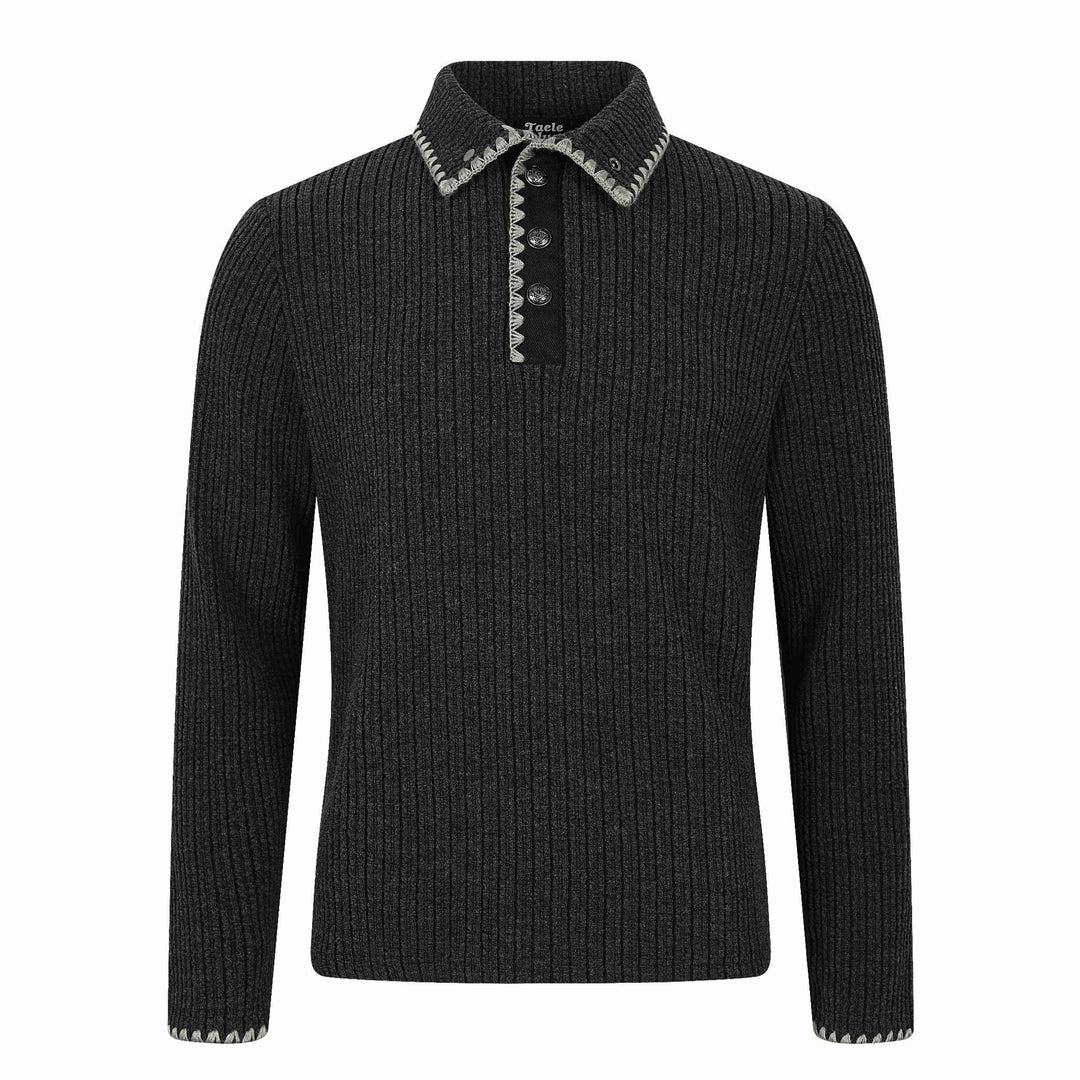 Herren Gerippter Polokragen-Pullover mit Ziernaht und Knopfleiste Shop Nory