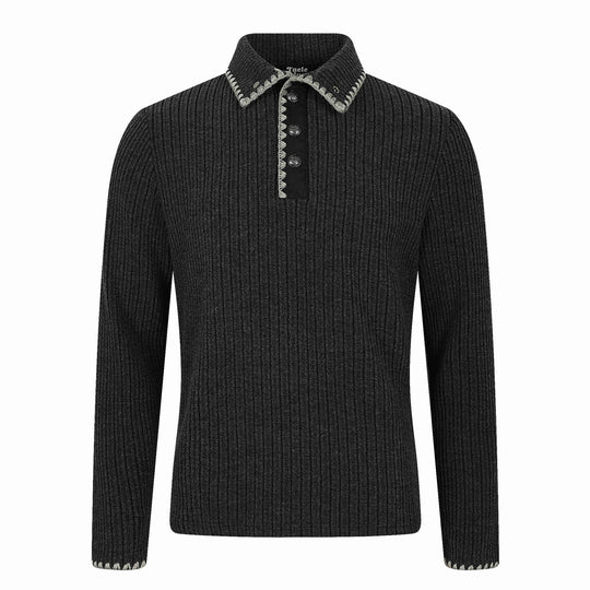 Herren Gerippter Polokragen-Pullover mit Ziernaht und Knopfleiste Shop Nory