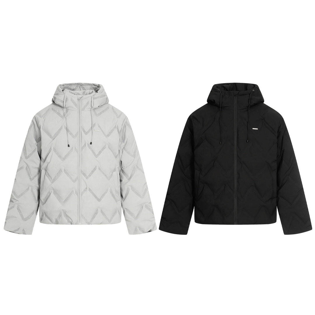 Damen Kurz geschnittene wattierte Kapuzenjacke mit reflektierender Chevron-Steppung Shop Nory