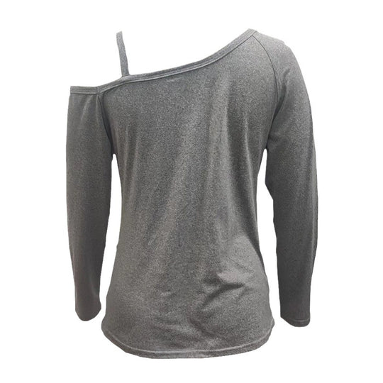 Damen asymmetrisches Langarmshirt mit One-Shoulder, Raffung und Zierknöpfen Shop Nory