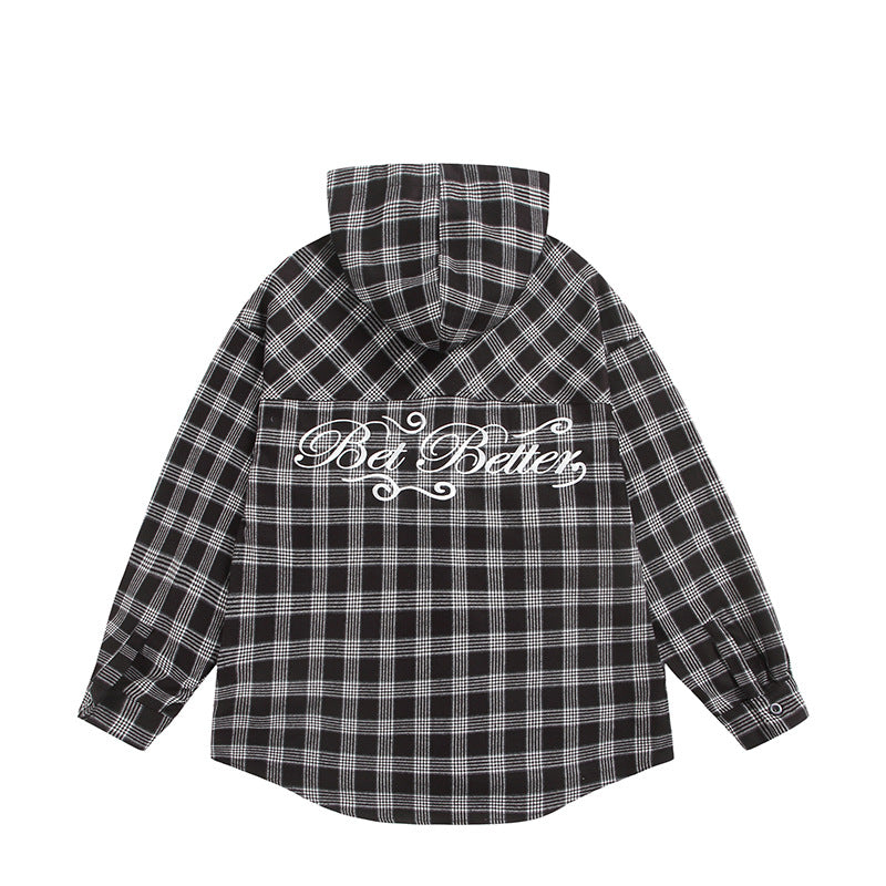 Unisex Kariertes Kapuzen-Overshirt aus Flanell mit Logostickerei und Oversize-Schnitt Shop Nory