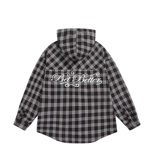 Unisex Kariertes Kapuzen-Overshirt aus Flanell mit Logostickerei und Oversize-Schnitt Shop Nory