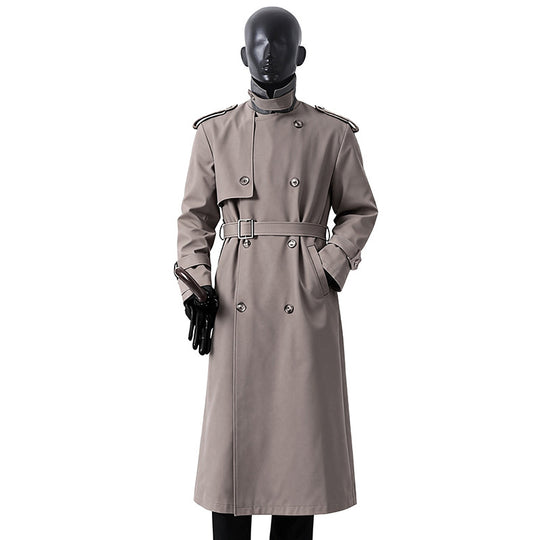 Herren Zeitloser Maxilanger Trenchcoat im Military-Stil mit Sturmklappe und Taillengürtel Shop Nory