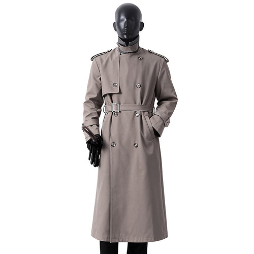 Herren Zeitloser Maxilanger Trenchcoat im Military-Stil mit Sturmklappe und Taillengürtel Shop Nory